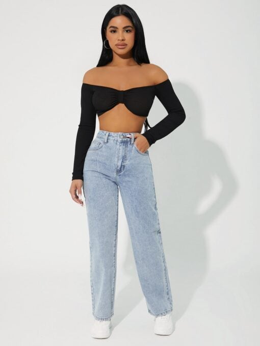 SHEIN PETITE High Waist Straight Leg Jeans - Image 3