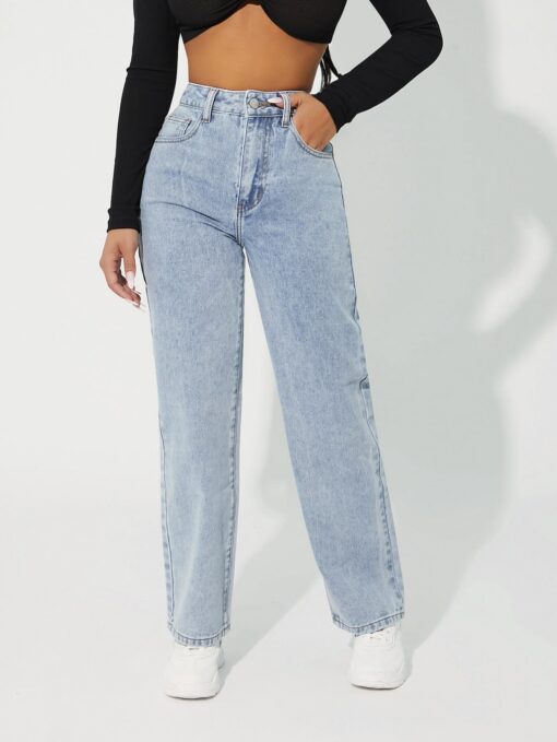 SHEIN PETITE High Waist Straight Leg Jeans - Image 4