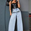 SHEIN ICON Letter Graphic Wide Leg Jeans