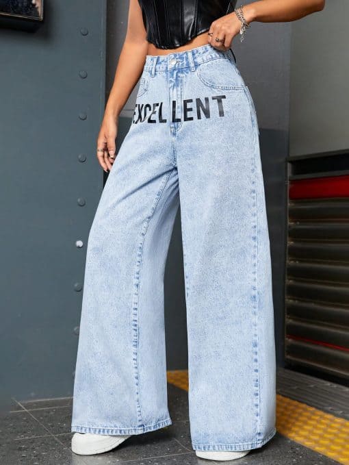 SHEIN ICON Letter Graphic Wide Leg Jeans - Image 4