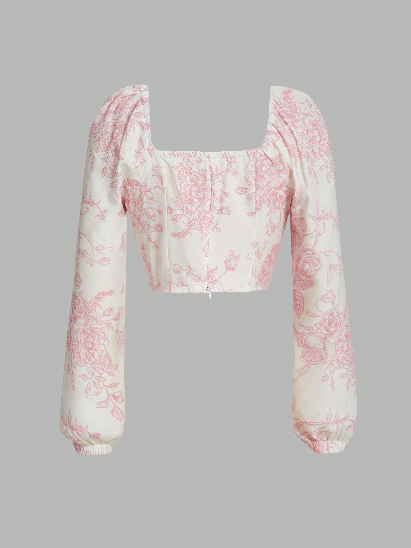 SHEIN MOD Floral Print Square Neck Lantern Sleeve Crop Blouse - Pink Shop