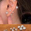 3 Pairs Surgical Stainless Steel Full Cubic Zirconia Ball Stud Earrings Set For Women, Girls Cute Shiny CZ