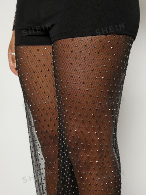 SHEIN Mienne Rhinestone Dot Mesh Sheer Pants - Image 3