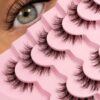 SHEIN 7 Pairs Full Strip Natural Soft Fluffy Eyelash Cross Wispy Dramatic Volume Faux Mink Lashes