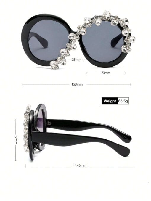 SHEIN Oversized Round Frame Cross Diamond Handmade Sun Glasses Personality - Image 2