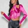 SHEIN BAE Crisscross Cut Out Backless Rhinestone Decor Asymmetrical Hem Crop Top