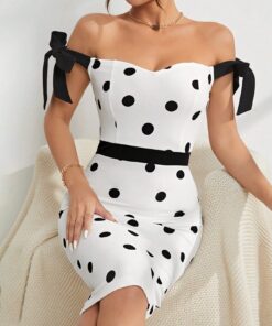 SHEIN Privé Women's Open Shoulder Polka Dot Printed Dress