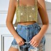 SHEIN SXY Sequin Crop Wide Strap Top