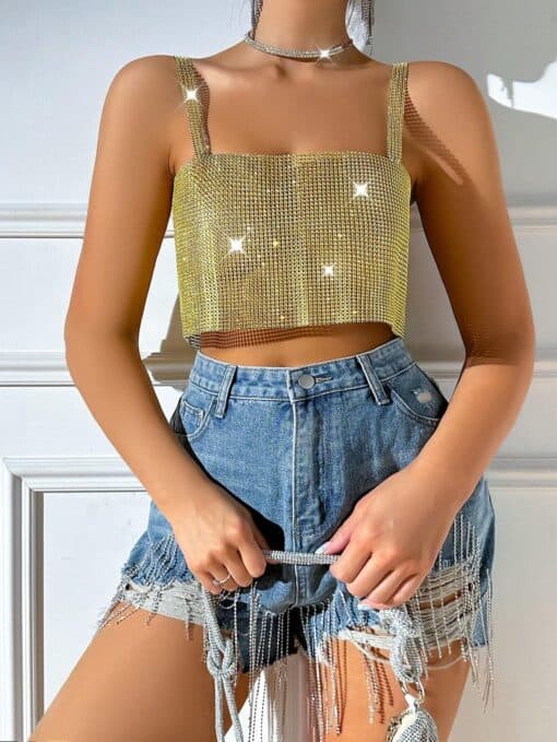 SHEIN SXY Sequin Crop Wide Strap Top