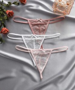 SHEIN 3-Pack Women Solid Color Lace Butterfly Decorated T-String Panties