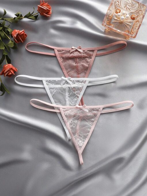 SHEIN 3-Pack Women Solid Color Lace Butterfly Decorated T-String Panties