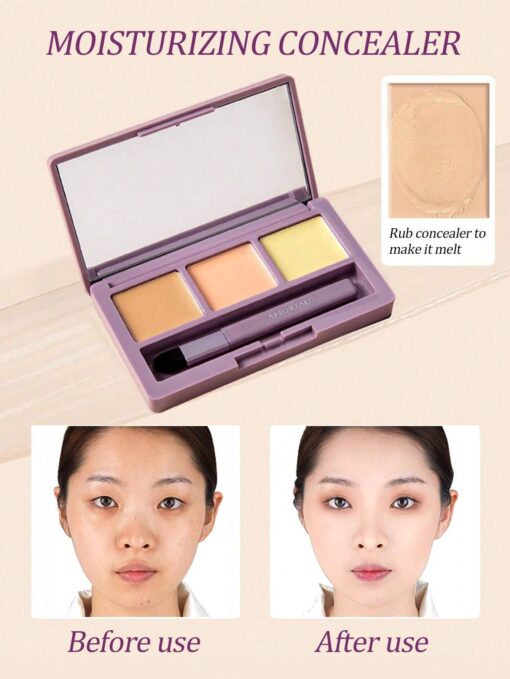 SHEIN Aurmel Grape Concealer Palette, 3 Colors Cover Blemishes, Dark Circles, Spots, Acne Scars And Contouring