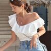 shein DAZY Solid Ruffle Trim Tee