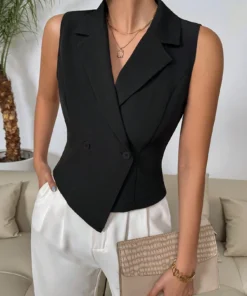 SHEIN Clasi Collared Single Button Sleeveless Wrap Blazer Jacket