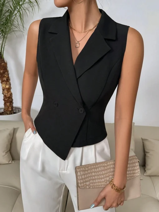 SHEIN Clasi Collared Single Button Sleeveless Wrap Blazer Jacket