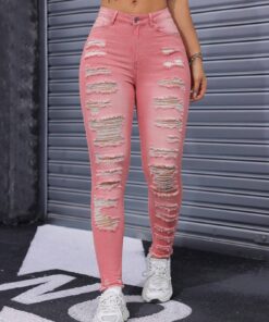 SHEIN Essnce Women Ripped Distressed Frayed Hem Washed Skinny Fashion Jeans