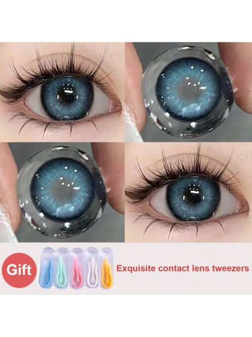 SHEIN 1 Pair Blue Colored Contact Lenses For Yearly Cosmetic Use 14.5mm