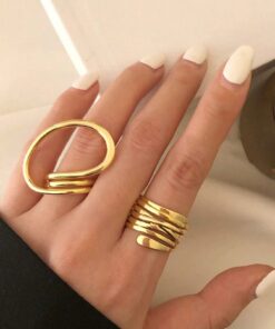 SHEIN 2 Pcs Chunky Geometric Hollow Twist Open Joint Ring Set