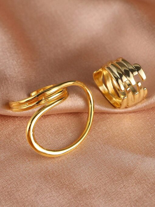 SHEIN 2 Pcs Chunky Geometric Hollow Twist Open Joint Ring Set - Image 2