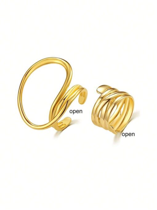 SHEIN 2 Pcs Chunky Geometric Hollow Twist Open Joint Ring Set - Image 3