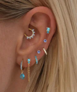 SHEIN 7pcs/set Blue-toned Sea Blue Cubic Zirconia Women's Delicate Earrings