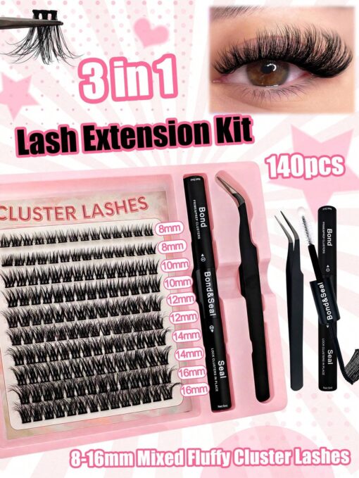 SHEIN 140 Pcs Fluffy DIY Lash Extension Kit 8-16mm Mixed Length Fluffy Individual Lashes - Image 4