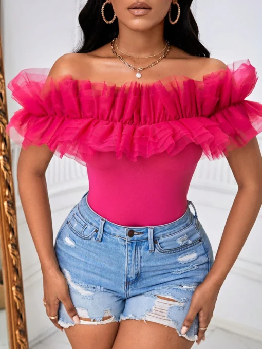 SHEIN BAE Off Shoulder Ruffle Trim Top