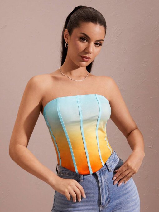 SHEIN BAE Summer Gradient Tight Sexy Fashion Boned Tube Top