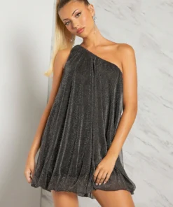 SHEIN Haute One Shoulder Glitter Bubble Hem Dress