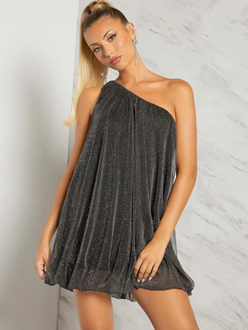 SHEIN Haute One Shoulder Glitter Bubble Hem Dress