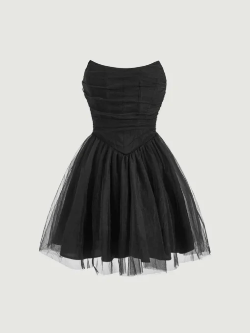 SHEIN MOD Ruched Mesh Tube Dress Tulle Dress