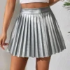 SHEIN PETITE High Waist Metallic Pleated Skirt