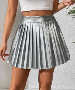 SHEIN PETITE High Waist Metallic Pleated Skirt