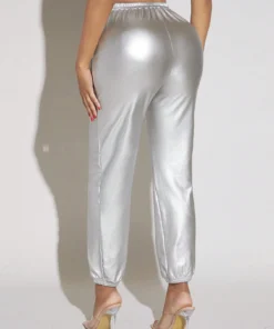 SHEIN SXY Drawstring Waist Metallic Pants