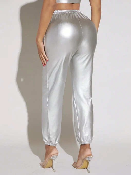 SHEIN SXY Drawstring Waist Metallic Pants