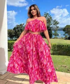 SHEIN SXY Summer Two Pieces Outfits : Floral Tops And Floral Skirt Beach Vacation Women