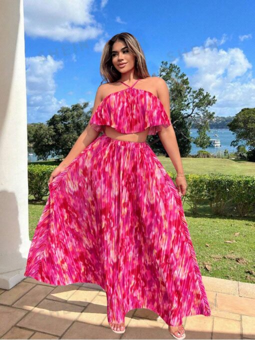 SHEIN SXY Summer Two Pieces Outfits : Floral Tops And Floral Skirt Beach Vacation Women