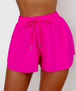 SHEIN Swim Basics Summer Beach Women's Fashionable Solid Color Drawstring Waist Shorts