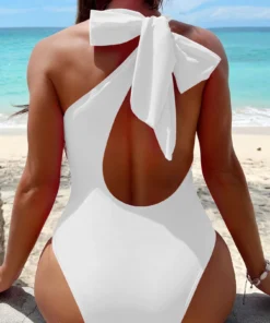 SHEIN Swim Cut-Out Knot One Shoulder One Piece Swimsuit,Summer Beach
