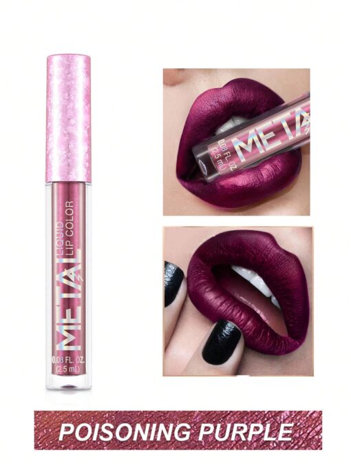 SHEIN Waterproof Liquid Lipstick, Long-Wearing Metallic Lip Gloss Metal Tube Lip Cream