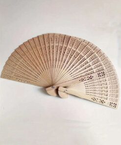 shein 1 pcs Elegant Pure Wood Fans, Handmade Carved Wooden Fan