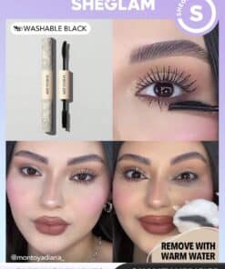 SHEGLAM All-In-One Volume & Length Mascara-Washable Black 2 In 1 Double Head Brush Easy To Remove