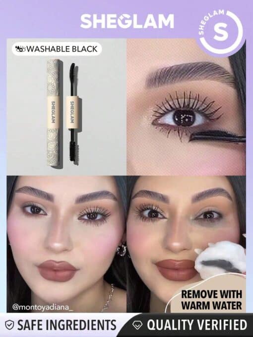 SHEGLAM All-In-One Volume & Length Mascara-Washable Black 2 In 1 Double Head Brush Easy To Remove