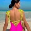 SHEIN Swim Women's Contrast Color Simple Daily Neon One-Piece Swimsuit