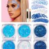 SHEIN 8pcs/Set (1pc 6 Colors Glitter Gel + 2pcs Single-Headed Brush) Body Makeup Tools