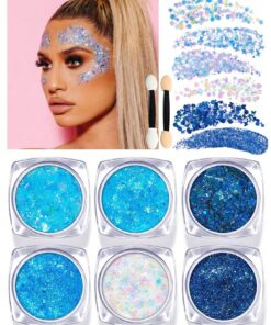 SHEIN 8pcs/Set (1pc 6 Colors Glitter Gel + 2pcs Single-Headed Brush) Body Makeup Tools