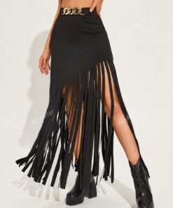 SHEIN Chain Detail Fringe Hem Skirt