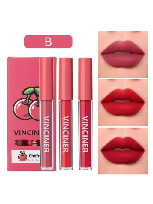 Matte Liquid Lipstick Set, 3Pcs Mist Non-Stick Cup Moisturizing