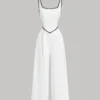 SHEIN MOD Color Block Trimmed Sleeveless White Jumpsuit