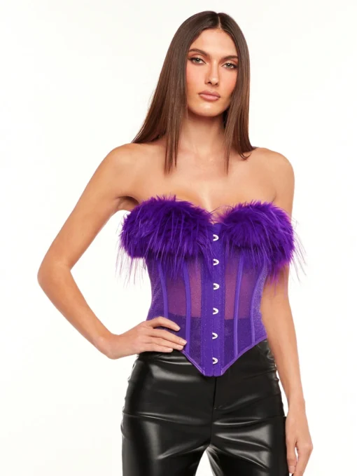 SHEIN BAE Fuzzy Trim Mesh Tube Top - Image 3